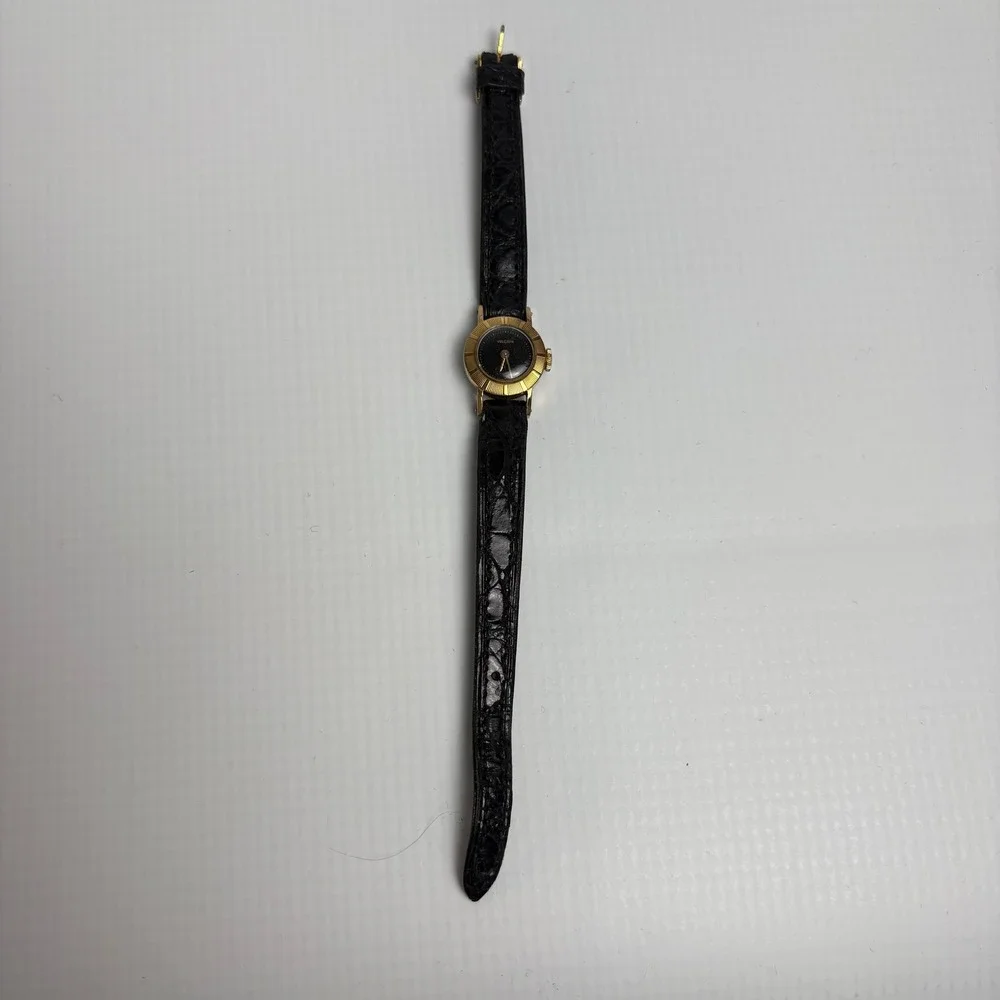 Vulcain Grand Prix Women Vintage Cocktail Watch Black Dial Gold Fluted Swiss